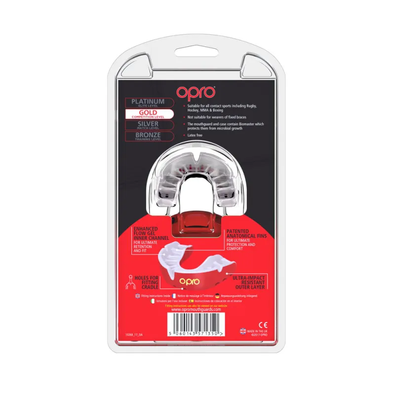 OPRO Self-Fit GEN4 Junior Gold Mouthguard - Red/Pearl 4 OPRO Self-Fit GEN4 Junior Gold Mouthguard - Red/Pearl - Image 4